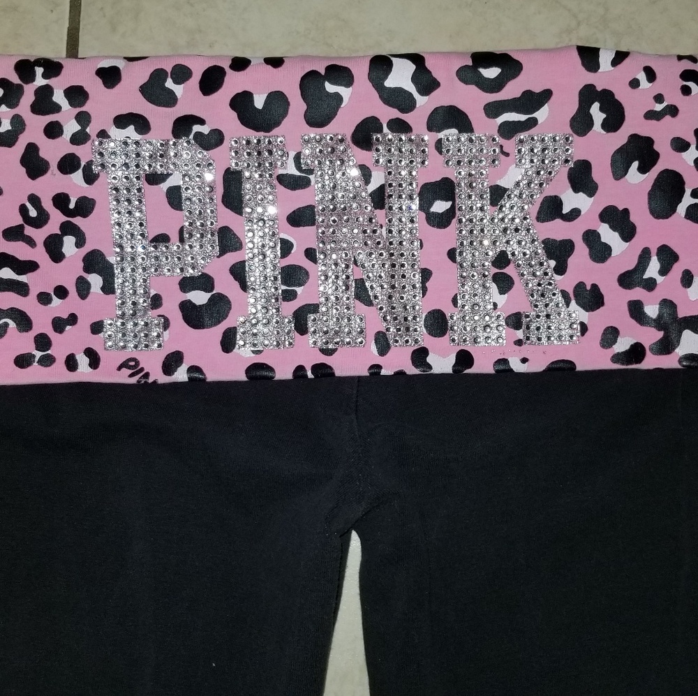 PINK yoga pants leopard print rhinestones